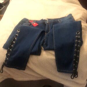 Rose gal ladies US Size 14 blue jeans tapered ankle